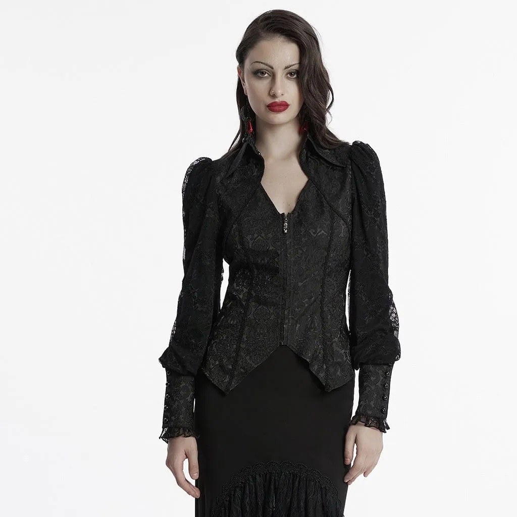 Women's Gothic Plunging Puff Sleeved Lace-up Shirt