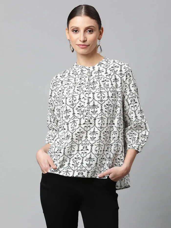 Women's Solid Round Neck Blouson Top