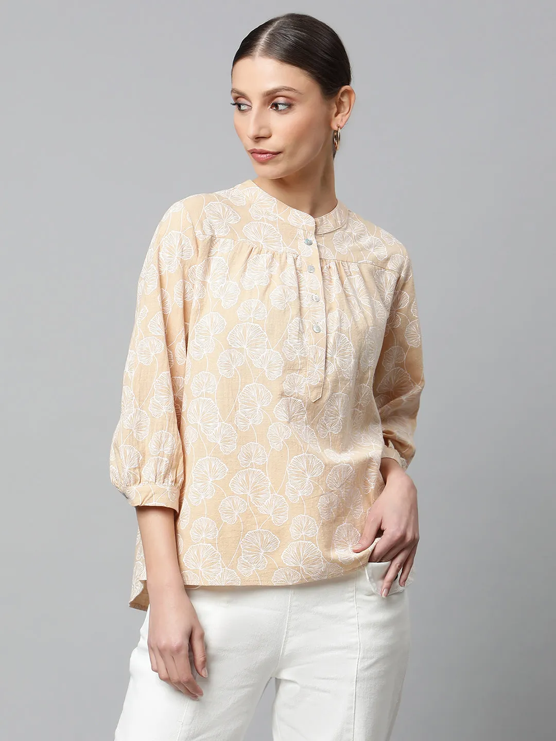 Women's Solid Round Neck Blouson Top