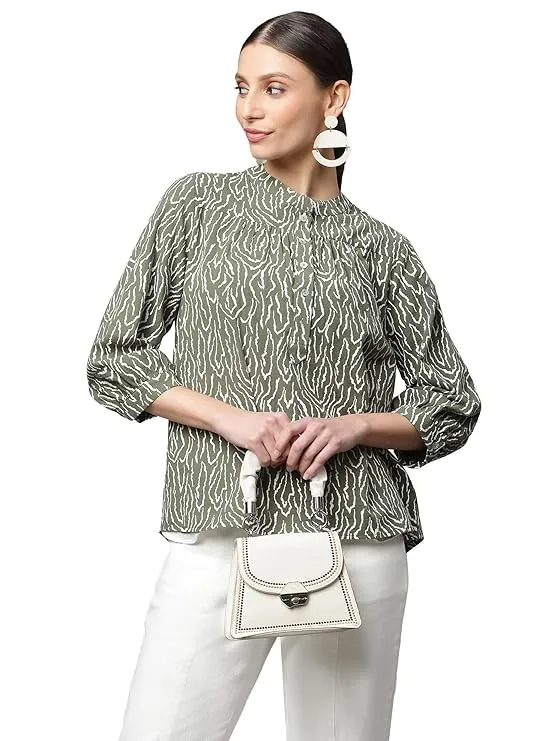 Women's Solid Round Neck Blouson Top