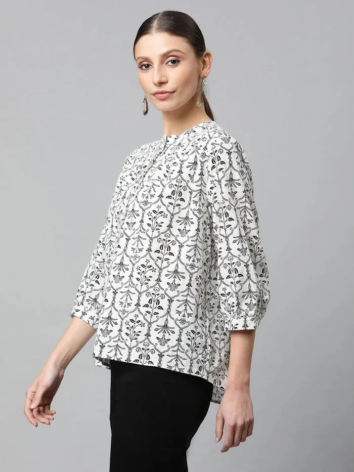 Women's Solid Round Neck Blouson Top