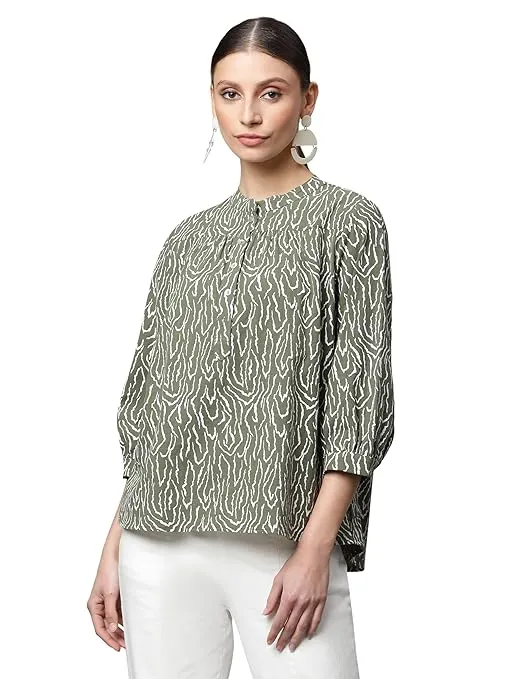 Women's Solid Round Neck Blouson Top