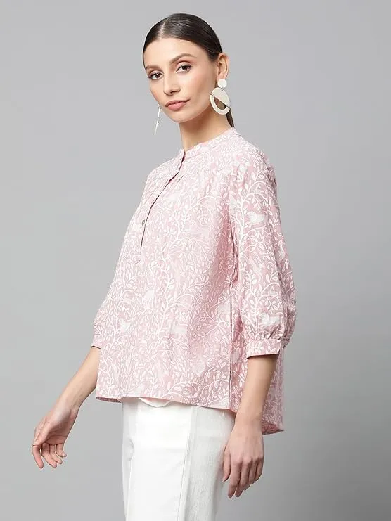 Women's Solid Round Neck Blouson Top