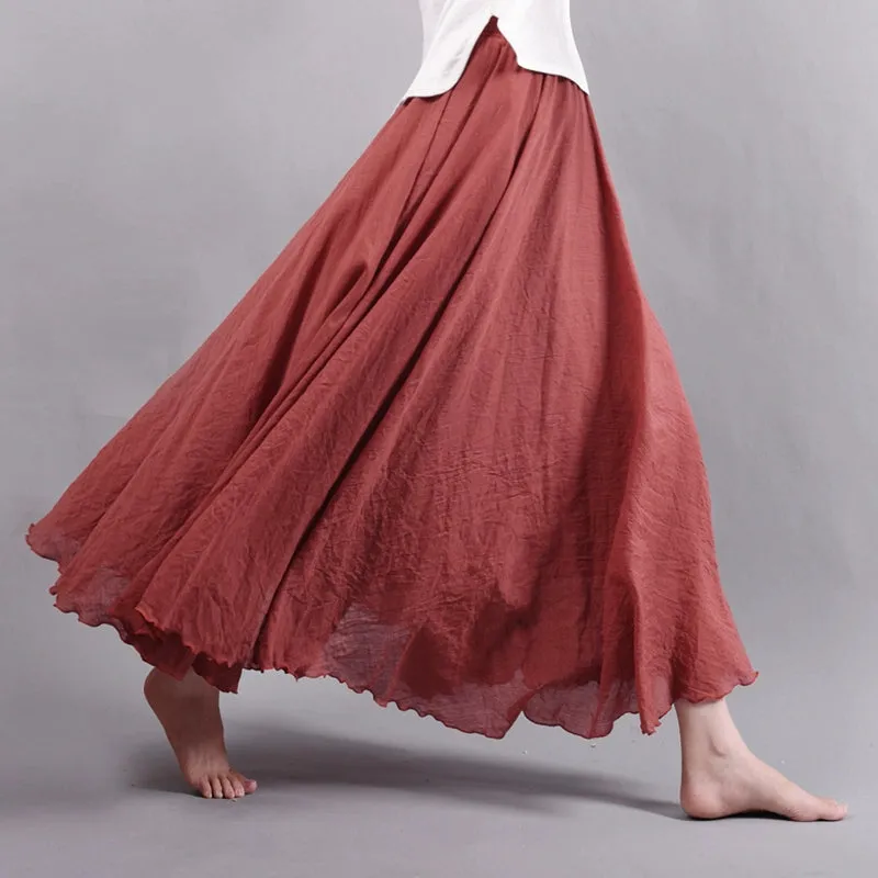 Women's Summer New Arrival Cotton and Linen A-line Skirt - Asymmetrical High Waist, Big Swing, Zen New Chinese Han Style