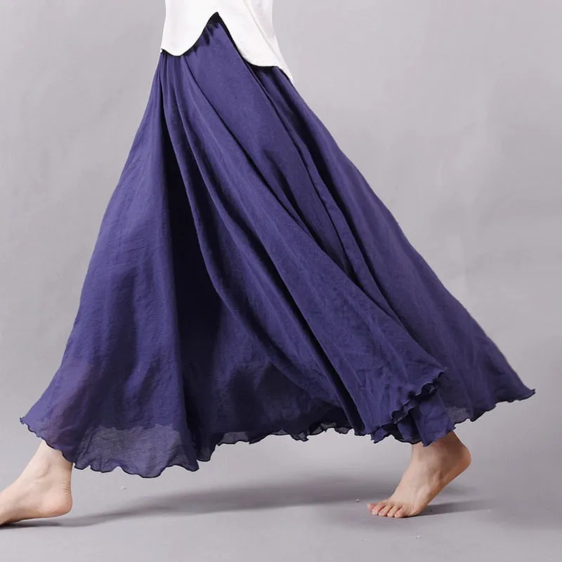 Women's Summer New Arrival Cotton and Linen A-line Skirt - Asymmetrical High Waist, Big Swing, Zen New Chinese Han Style