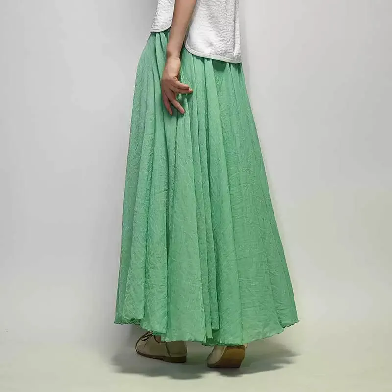 Women's Summer New Arrival Cotton and Linen A-line Skirt - Asymmetrical High Waist, Big Swing, Zen New Chinese Han Style