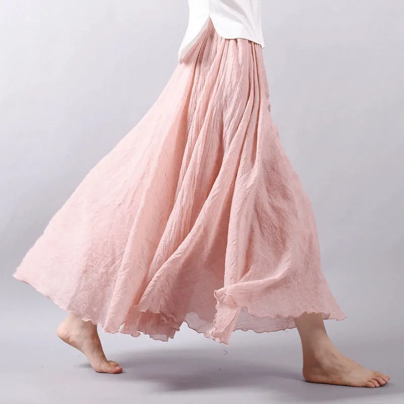 Women's Summer New Arrival Cotton and Linen A-line Skirt - Asymmetrical High Waist, Big Swing, Zen New Chinese Han Style