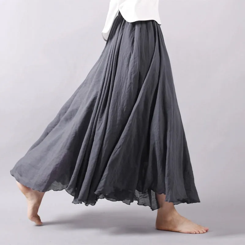 Women's Summer New Arrival Cotton and Linen A-line Skirt - Asymmetrical High Waist, Big Swing, Zen New Chinese Han Style