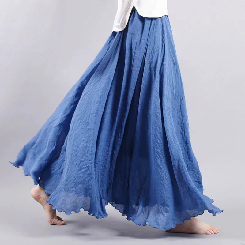 Women's Summer New Arrival Cotton and Linen A-line Skirt - Asymmetrical High Waist, Big Swing, Zen New Chinese Han Style